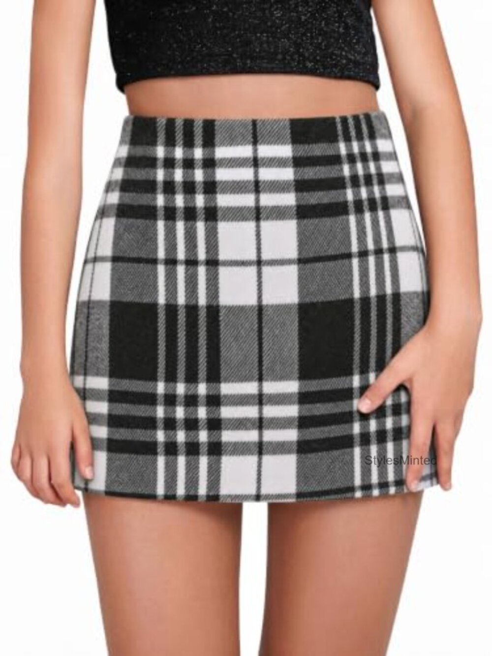 Girls Plaid High Waist Mini Pencil Skirt with Pockets Back to School